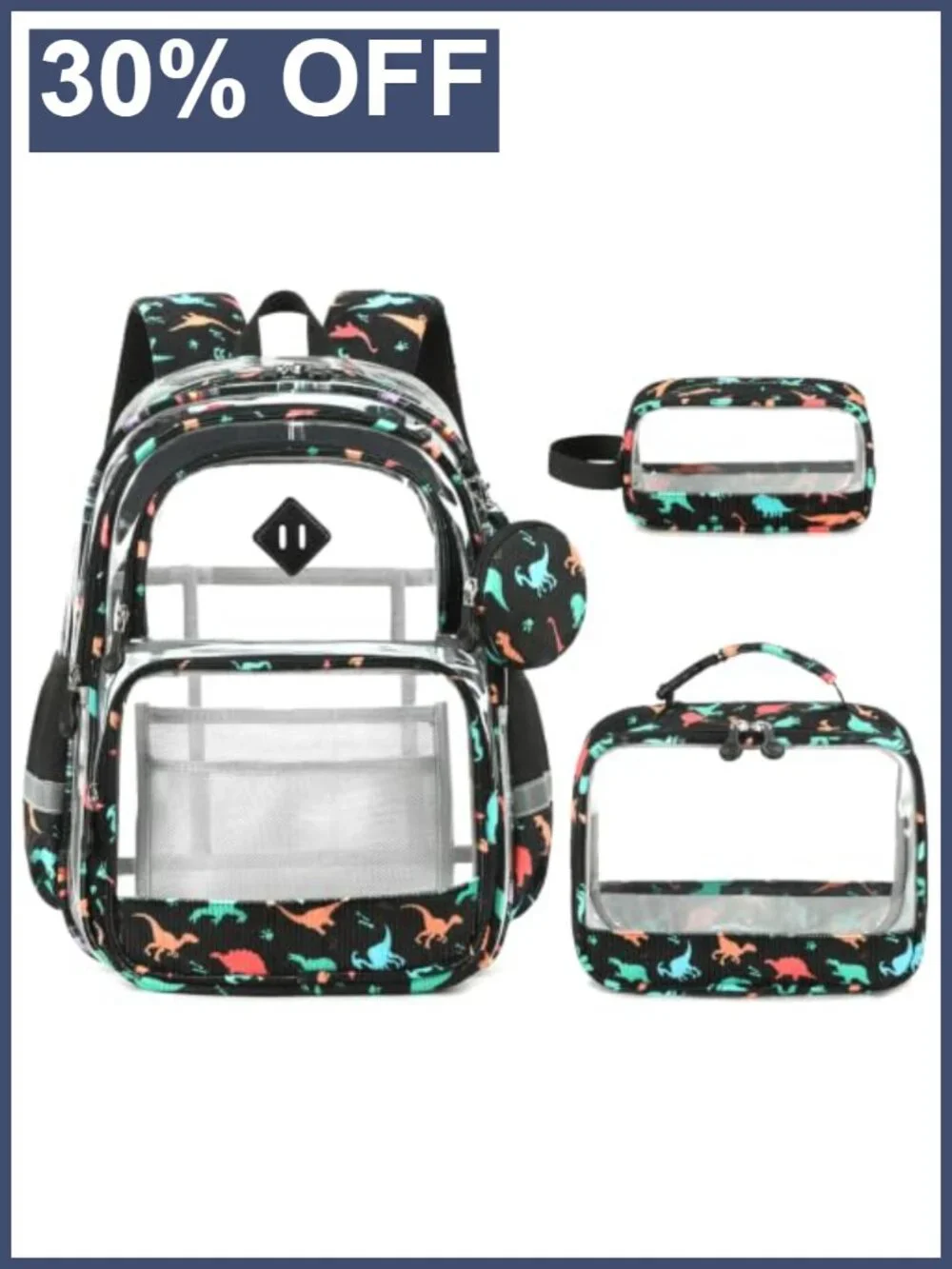 Clear Corduroy Kids Backpack with Lunch Bag and Pencil Case Set